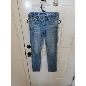 AG Adriano Godschmied The Stilt Crop Jeans Women's Size 24 Blue Low Rise Raw Hem